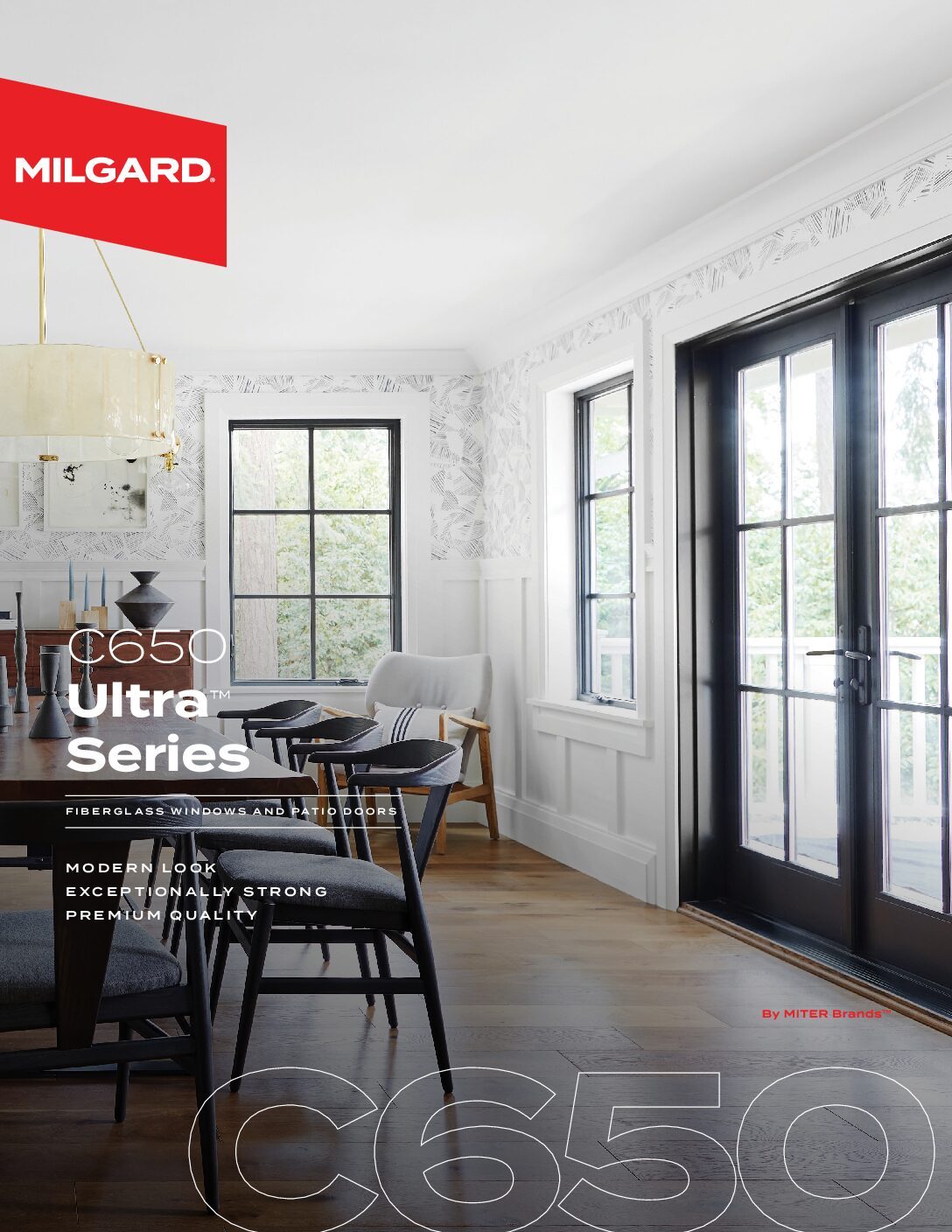 Modern dining room with Milgard fiberglass windows and doors.