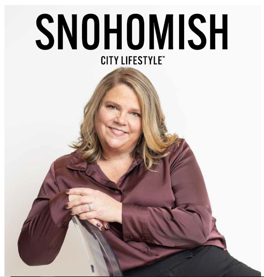Smiling woman featured in Snohomish City Lifestyle magazine.