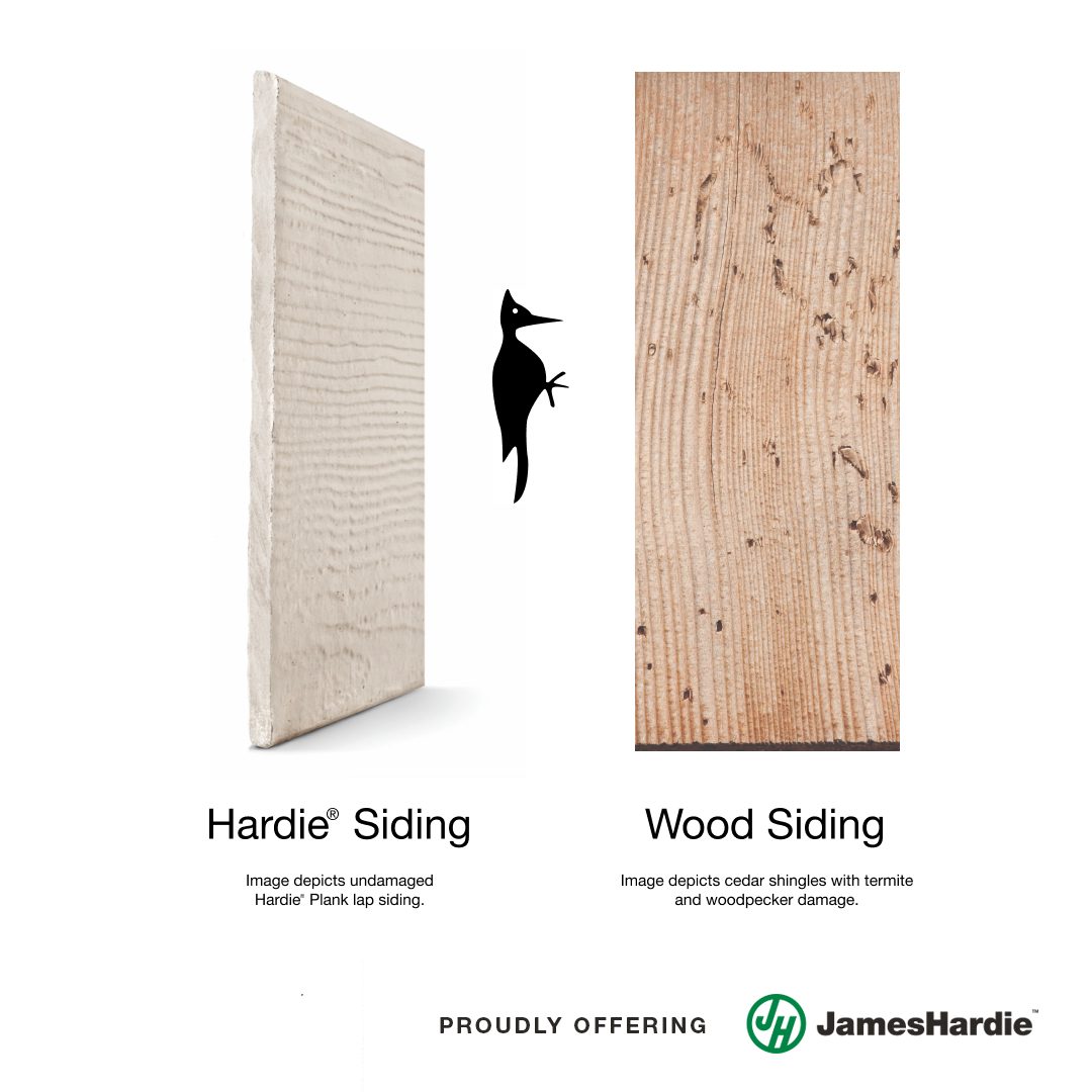 Comparative ad showing resilient and damaged siding materials