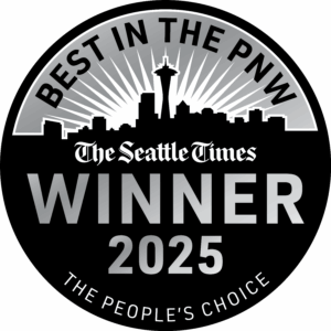 2025 Seattle Times Winner Badge with city silhouette